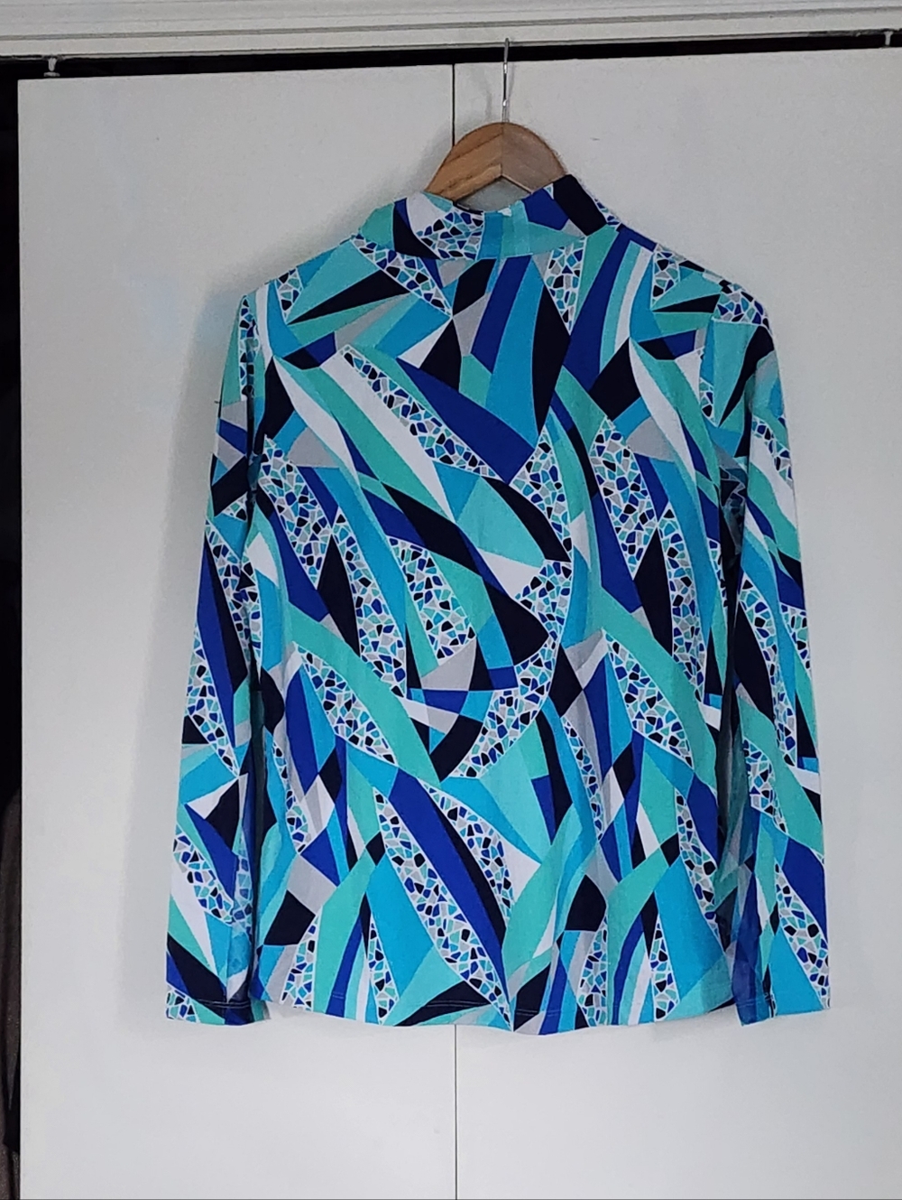 IBKUL Turquoise & Navy Geometric Long Sleeve Top - Picture 2 of 4